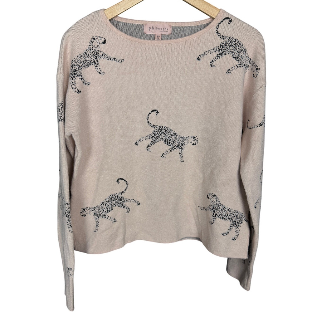 Philosophy Republic Cheetah Tan Black Medium Boatneck Sweater Cropped Boxy Fall